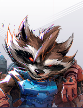 Rocket Raccoon, a gadget specialist in Marvel Rivals, using explosive blasters, multi-shot weapons, and turrets for offense or healing.